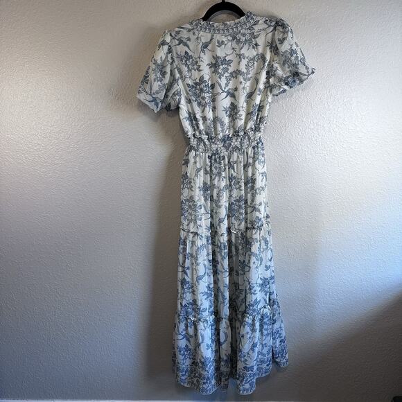 NWT Max Studio Dress Maxi S Blue Floral Tiered Cottage Core Bohemian Botanical - Picture 3 of 6